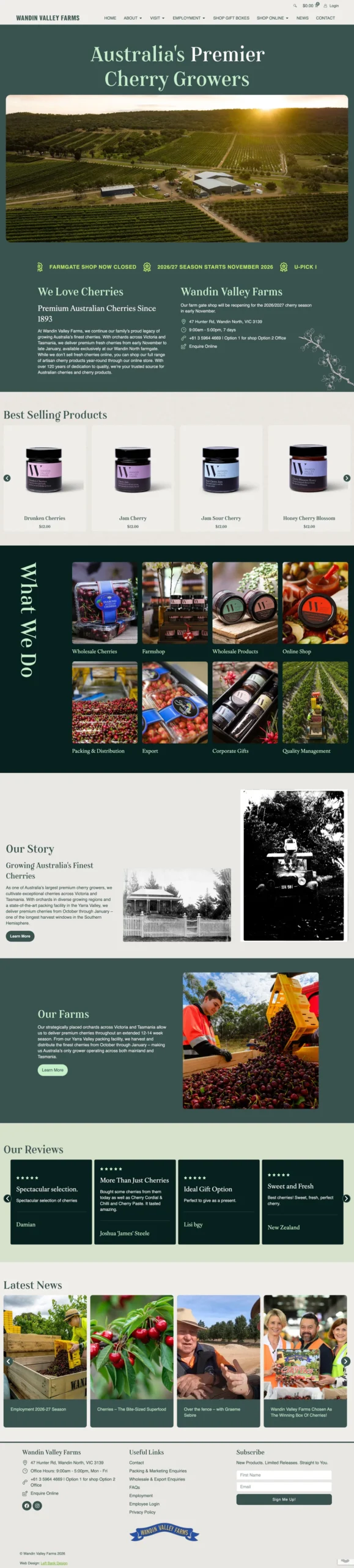 Wandin Valley Farms ecommerce website after the redesign by Left Bank Design